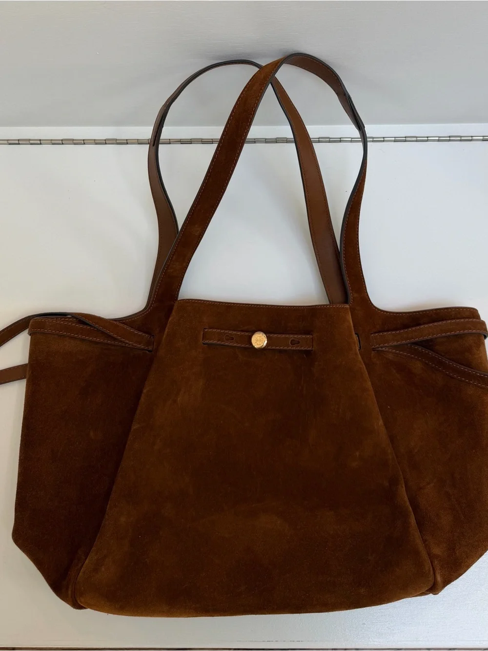 Tory Burch Romy Suede Tote in Caramel - Picture 3 of 5